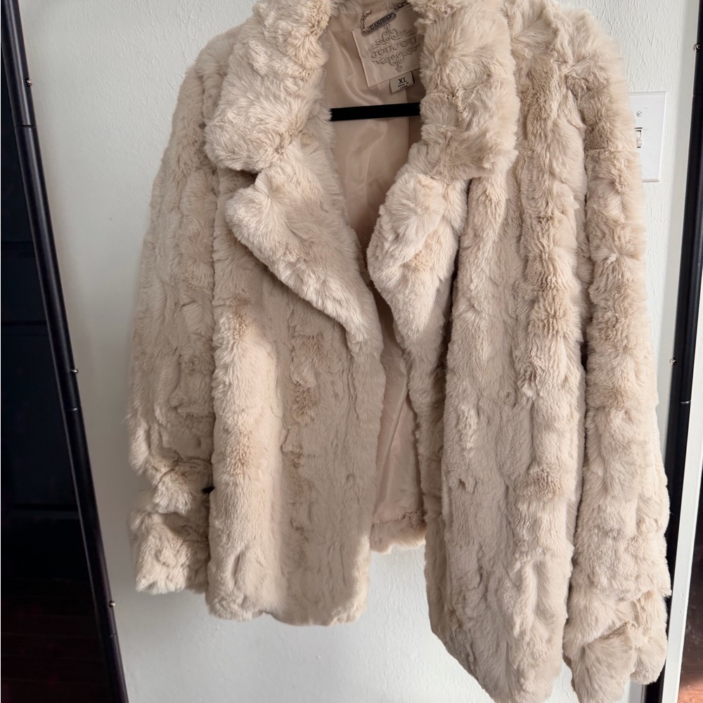 Jou Jou Cream Faux Fur Jacket